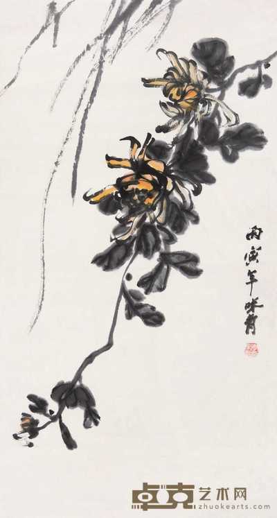 李味青 1986年作 花卉 立轴 70×37cm